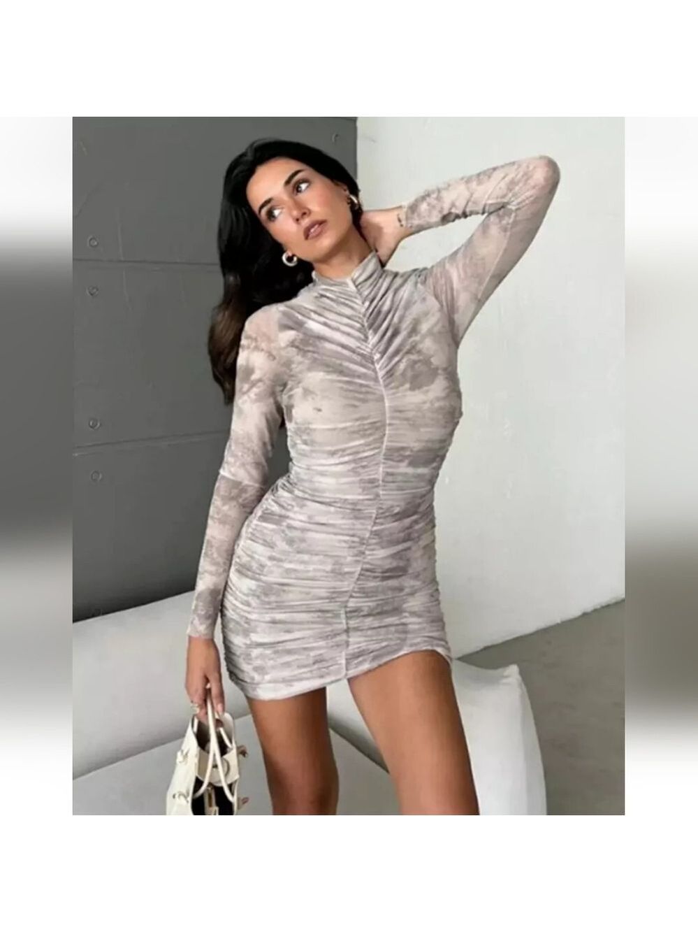 Zara Draped Long Sleeve Mini Dress, Size M - Picture 3 of 17